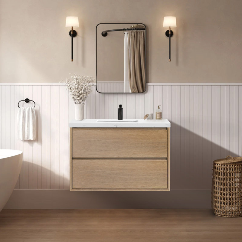 Meuble-lavabo mural simple avec comptoir et lavabos, 36"