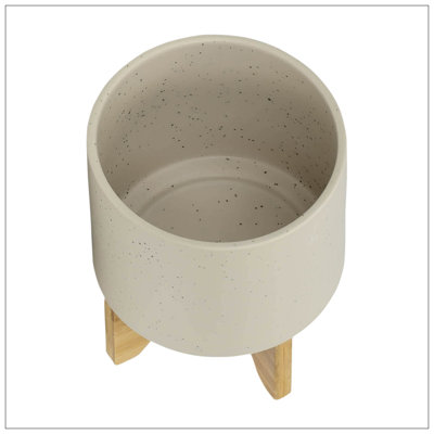S/2 8/10" PLANTER W/ WOOD STAND