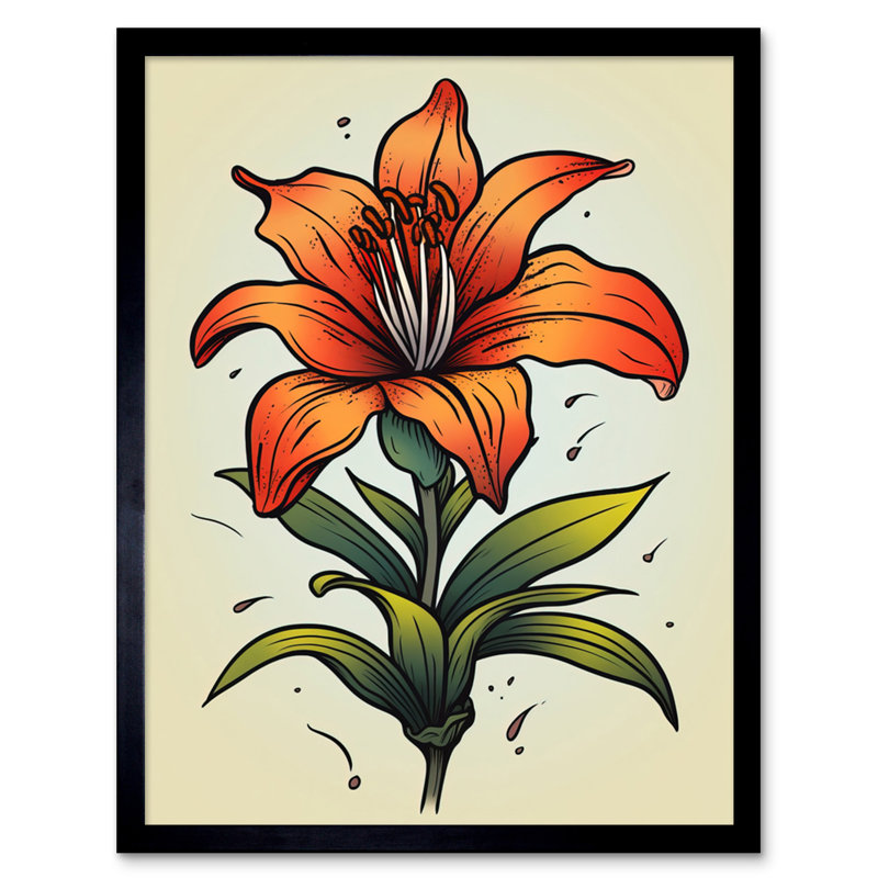 Parkgate Orange Lily Old School USA Tattoo Ink Body Art Rockabilly Americana - Single Picture Frame Print