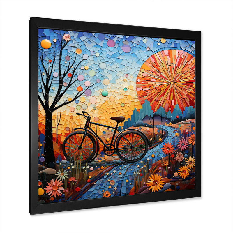 Bicycle Mosaic Spokes Pointillism - Bicycle Wall Art Prints, H 16 po x l 16 po x P 1 po, Cadre simple noir