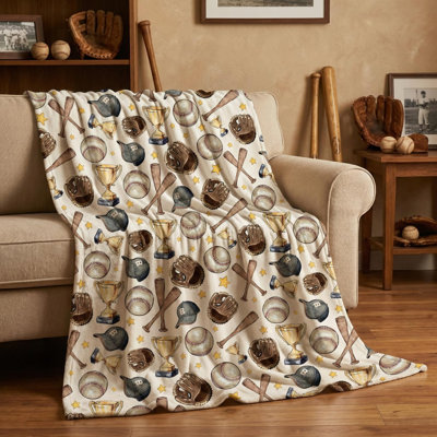 Baseball Flannel Blanket Throw, Brown Baseball Sport Soft Fuzzy Plush Cozy Fleece Blankets for Couch Sofa Bed Lounging, Ideal Gifts for Teenagers Adults Self, 50x60
