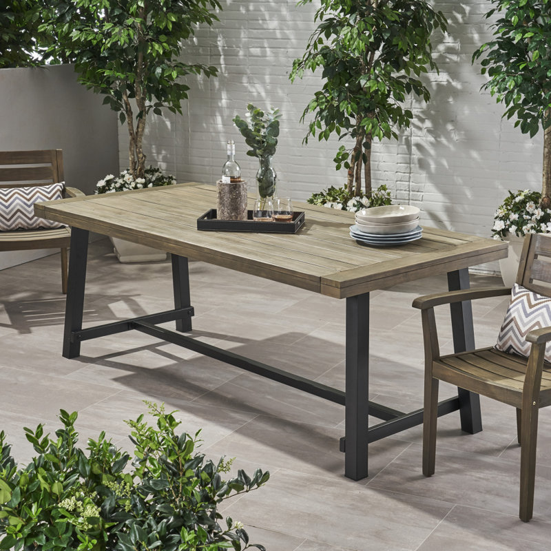 Table de salle à manger d'extérieur en bois d'acacia, gris / métal rustique, Teck / Noir
