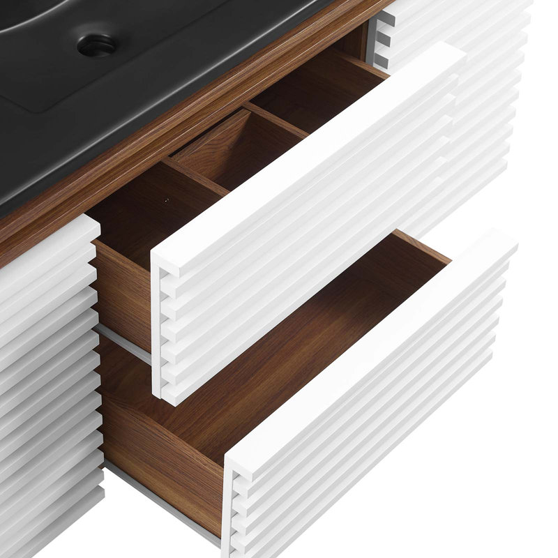 Modway Render 48" Wall-Mount Bathroom Vanity, Black, White/Walnut