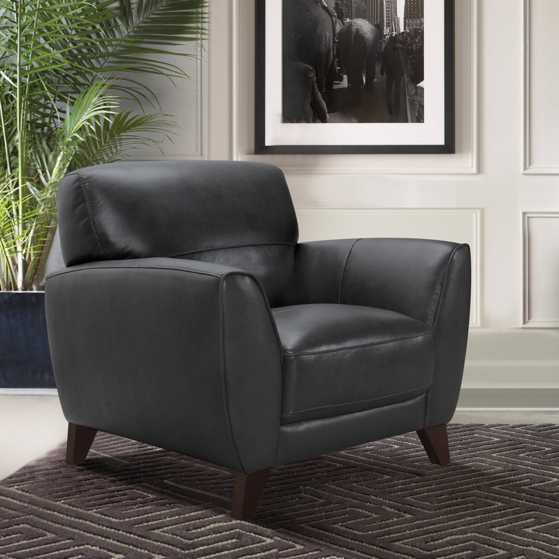 Fauteuil en cuir véritable d'une largeur de 39,38 po Caloundra, Cuir véritable noir