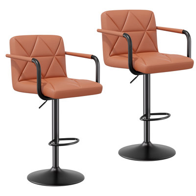 Ensemble de 2 tabourets de bar, tabourets de bar à hauteur ajustable de 25,5 à 34,5 po avec dossier et accoudoirs, chaises de bar pivotantes carrées en similicuir pour îlot de cuisine