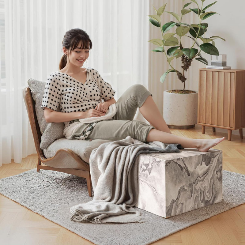 WOWMAX Pouf Ottoman Foot Stools Modern Ottoman Cube,For Living Room Bed Room, White Marble, White Marble