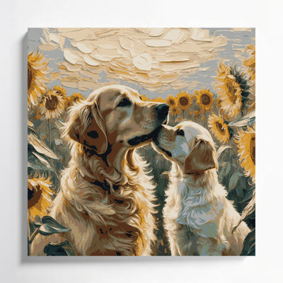 «Dogs Golden Retriever», art mural sur toile brune