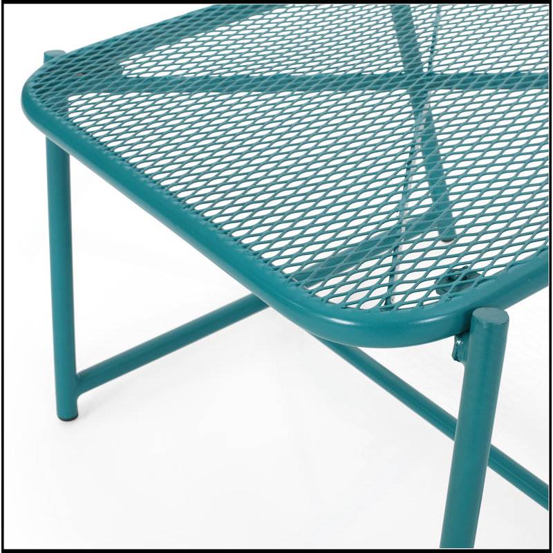 Durable Weather-Resistant Patio Side Table With Mesh Top For Outdoor Convenience And Style, Teal