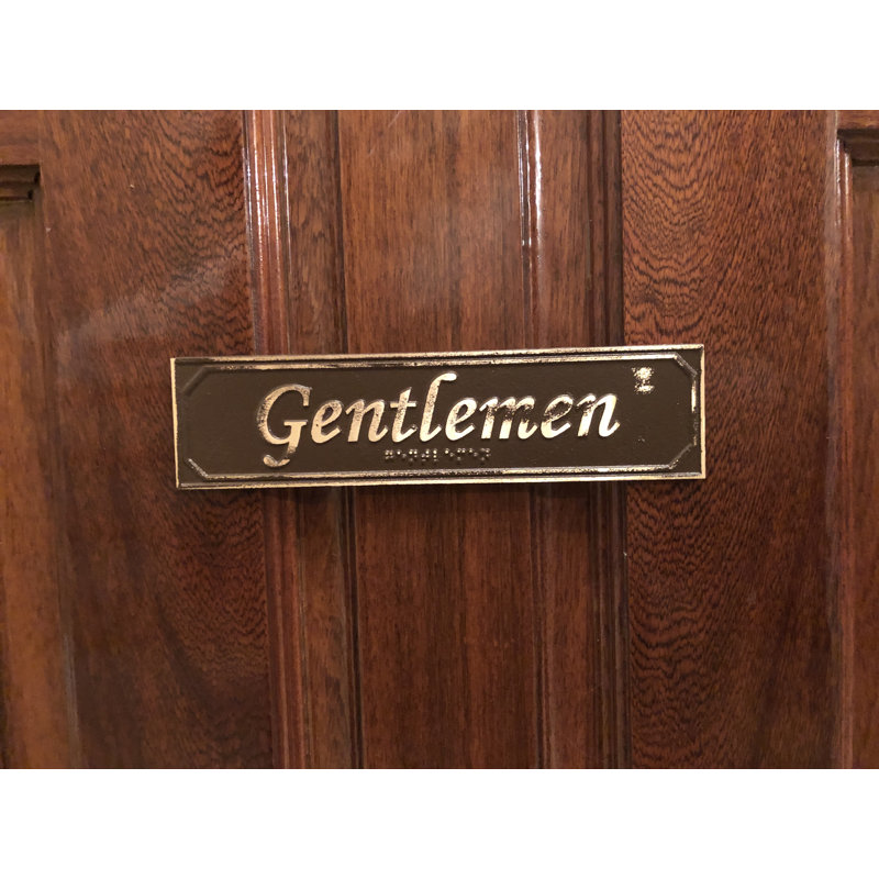 Enseigne de porte en laiton avec braille gentlemen’s, Laiton antique brun