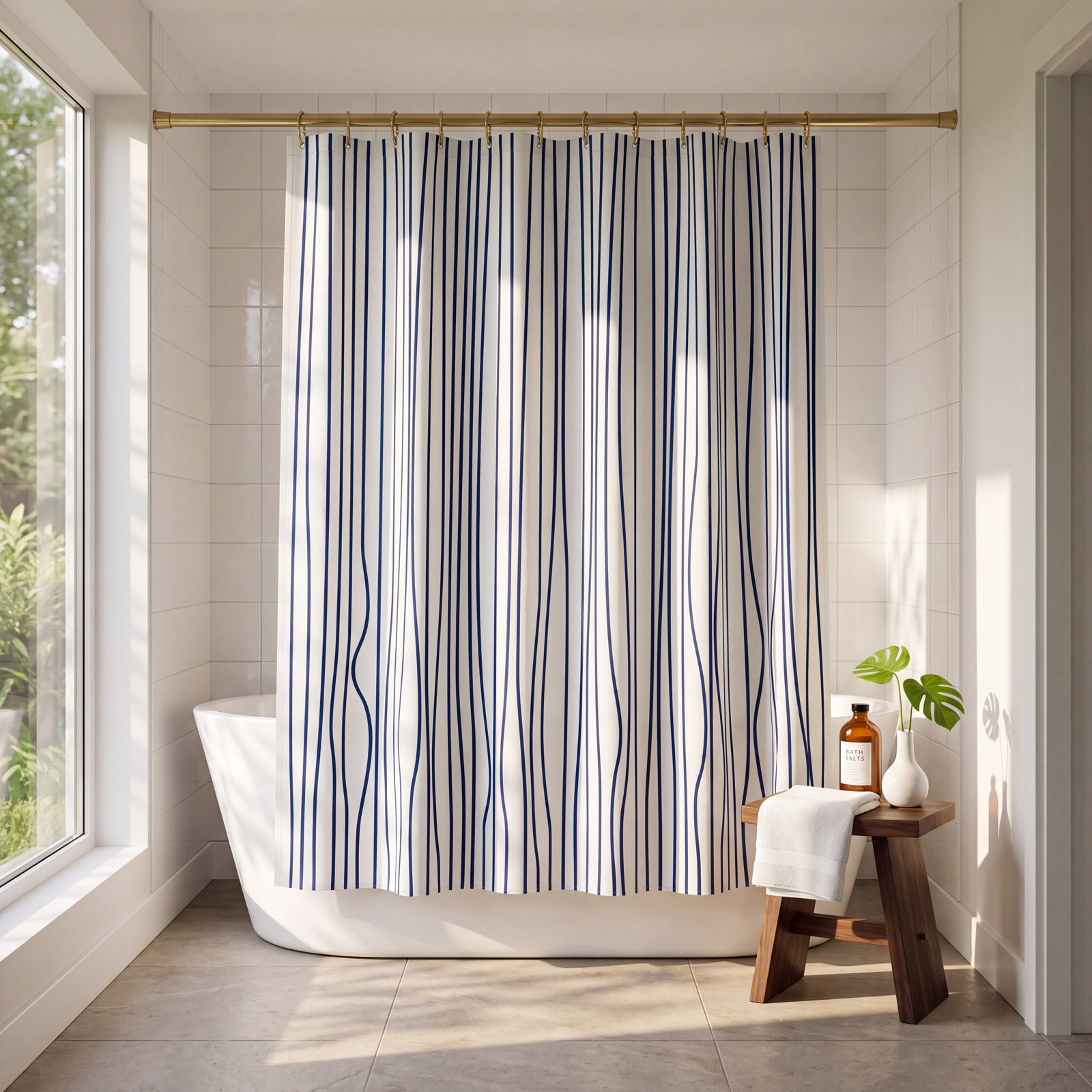 Coco Polyester Shower Curtain, Navy Blue