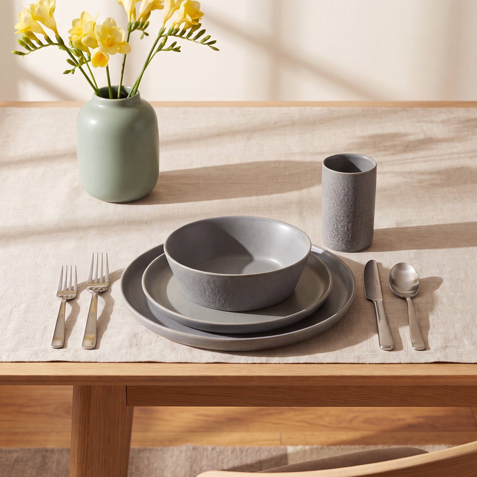Katachi Stoneware Dinnerware Set, Light Gray