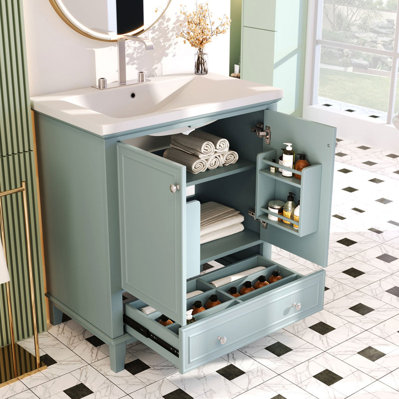 Merelyn 30'' Single Bathroom Vanity with Ceramic Top, Green