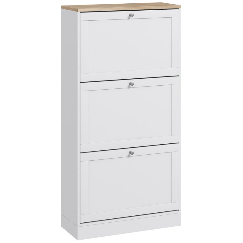 18 paires de rangement à chaussures rabattable, bois, Blanc