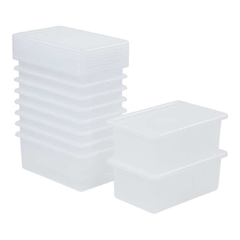 ECR4Kids Letter Size Plastic Tray Organizer with Lids, Large, Storage Bins, 10-Piece, Clear, 13.75" L x 10.75" W x 5.5" H