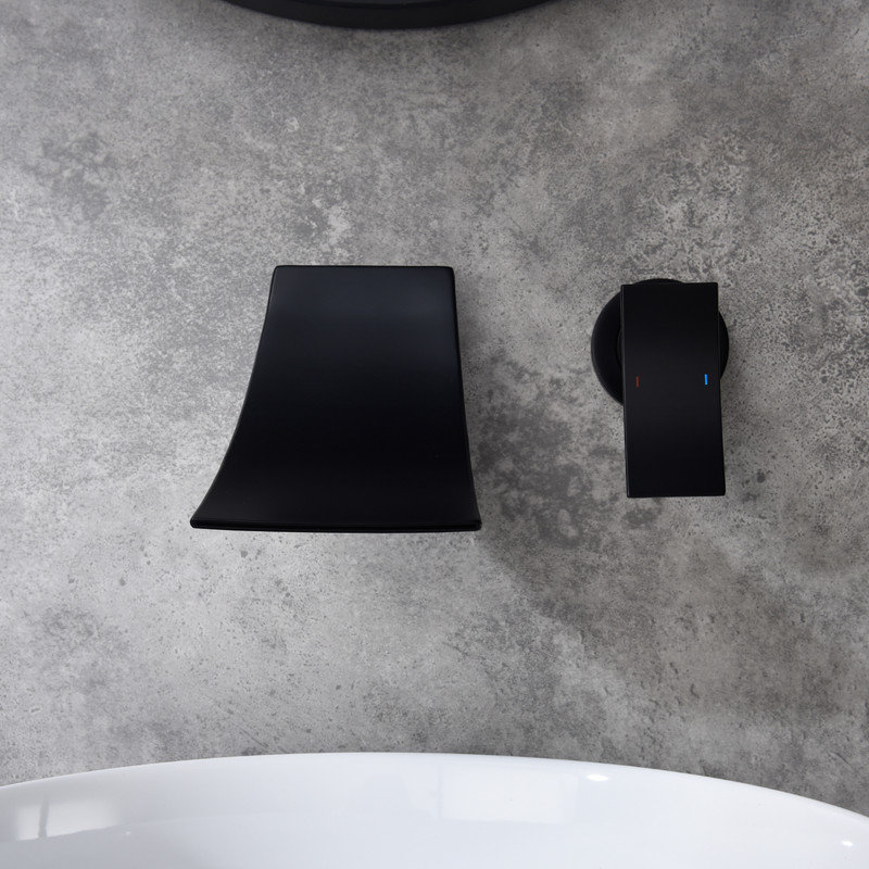 Robinet de salle de bain mural pour lavabo de meuble-lavabo moderne, Matte Black