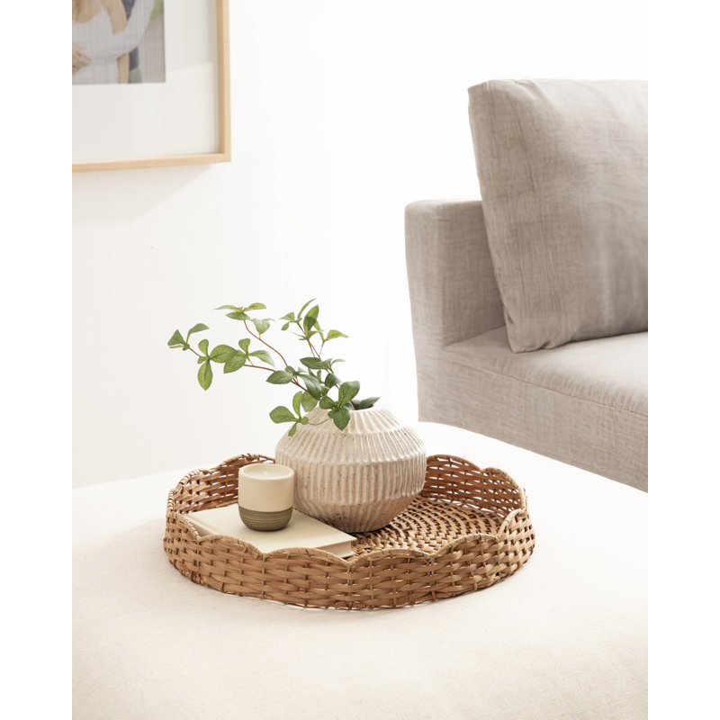 Scalloped Round Rattan Tray