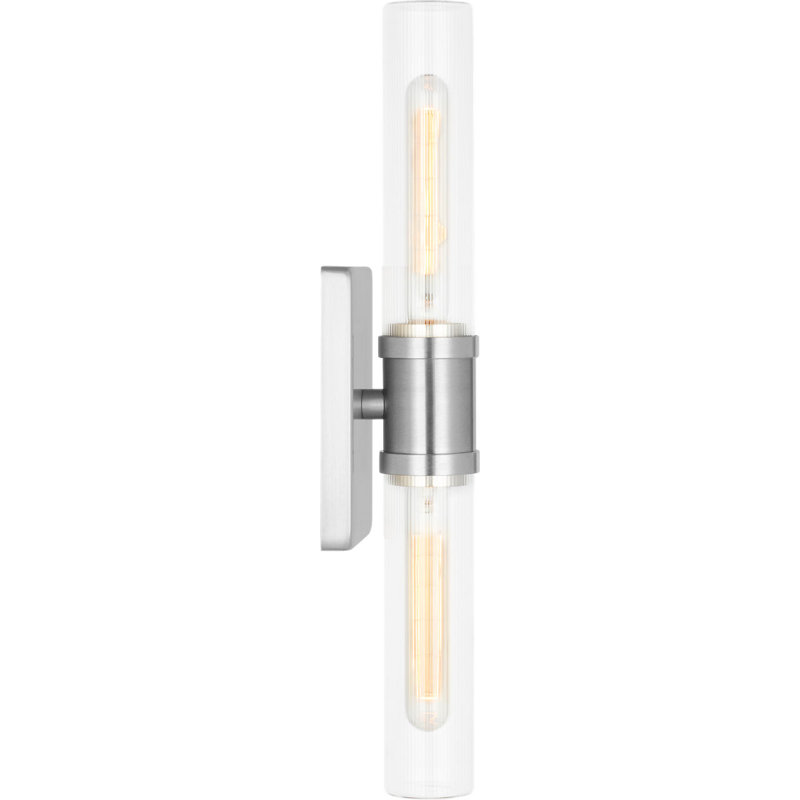 Keaton Two Light Vanity, Brushed Nickel, 20" H x 5" W x 3.63" D, Clear Fluted