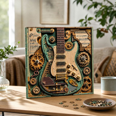 Autocollants muraux Engrenages et cordes puzzle de 1000 pièces Guitare Steampunk Casse-tête de 1000 pièces Guitare Vintage Décoration intérieure