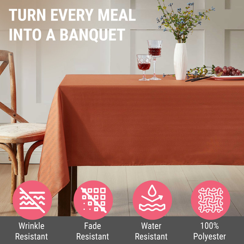 Lincoln Stripe Fabric Tablecloth, 84" Rectangle, Rust