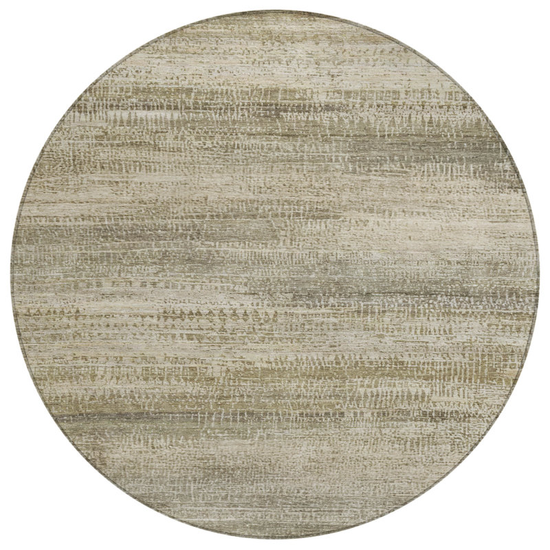 Machine Washable Indoor/Outdoor Xhevrie Taupe Rug, Round 8'
