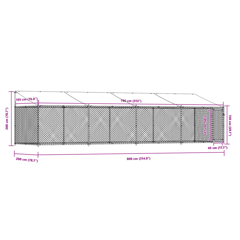 Chenil en acier galvanisé 78,7 po H, H 78,7 po x l 314,9 po x P 78,7 po