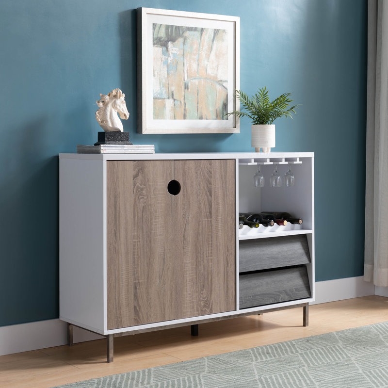 Armoire en bois avec tiroir, pouvant contenir 6 verres à vin, multicolore (blanc, taupe foncé, gris vieilli)