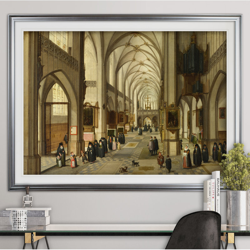 « gothic église », impression, Cadre argenté, H 20 po x l 24 po x P 1,5 po