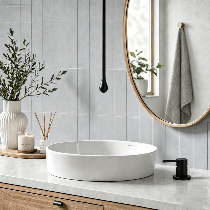 Robinet de lavabo de salle de bain monocommande de 63 po en forme de goutte d'eau, à montage au plafond, noir mat, avec ensemble de vidange