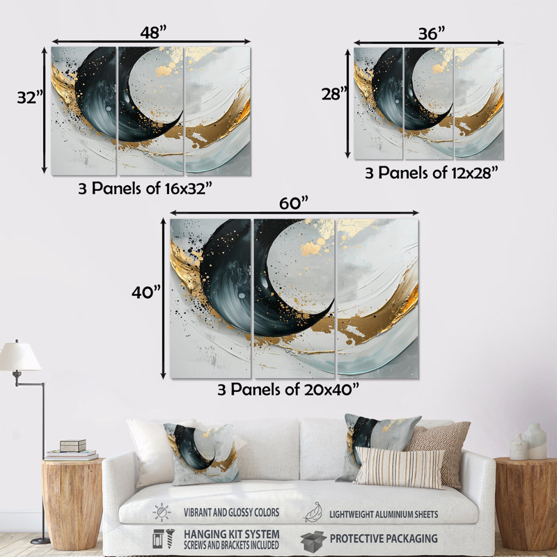«Black Moon Spiral Design», ensemble d'impressions murales or II - signe du zodiaque chinois, Métal métal