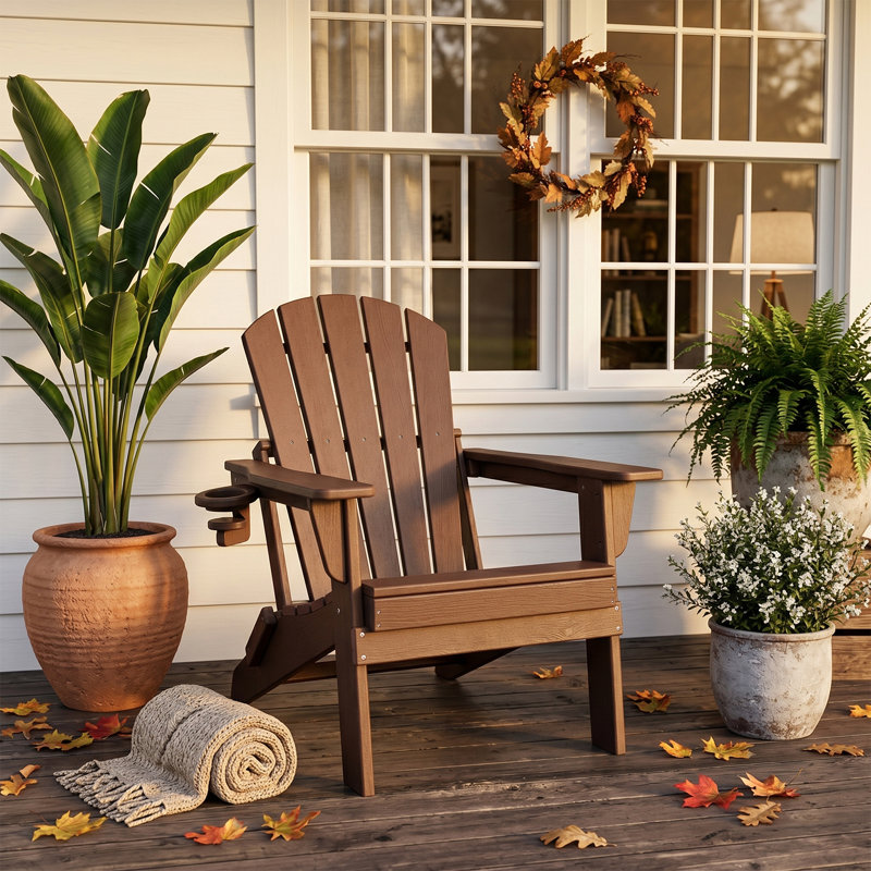 HDPE Folding Adirondack Leisure Chair - Large Space, Suitable For All Weather, Supports Multiple Cup Types, Low Maintenance Needs, Weighs 400 Pounds, COFFEE 4PCS