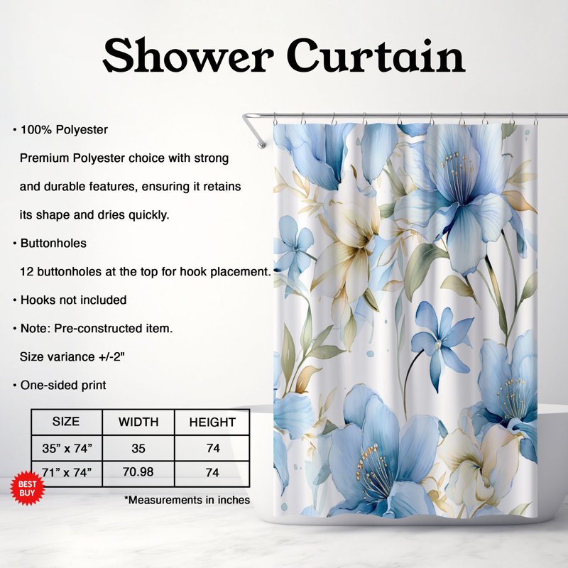 Rideau de douche standard 1 pièce Pastel Flora, H 74 po x l 71 po