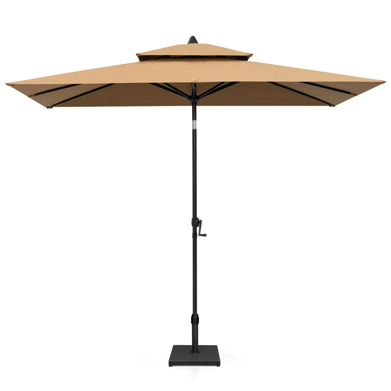 Parasol de marché rectangulaire de 116 po x 76 po avec base, Tanné