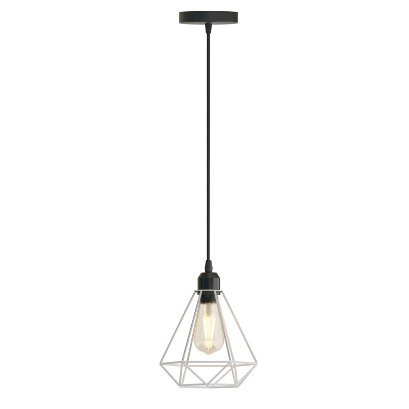 Annaka Single 1-Light Vintage Industrial Cage Pendant – Rustic Metal Hanging Light with Adjustable Height, Perfect for Hallways or Kitchens.