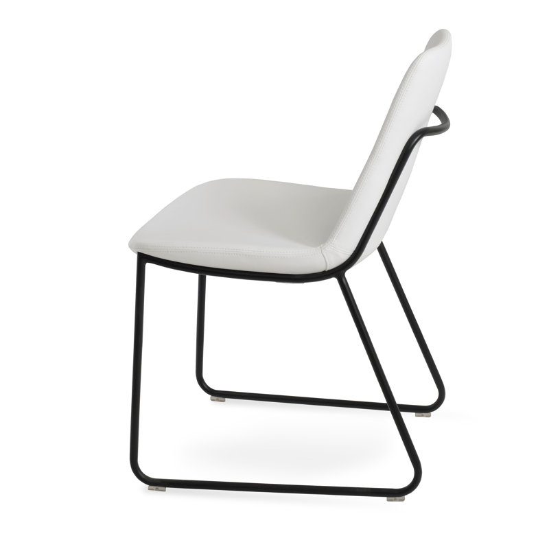 Eiffel poignée en cuir rembourrée chaise, Poudre noire, Cuirette blanche