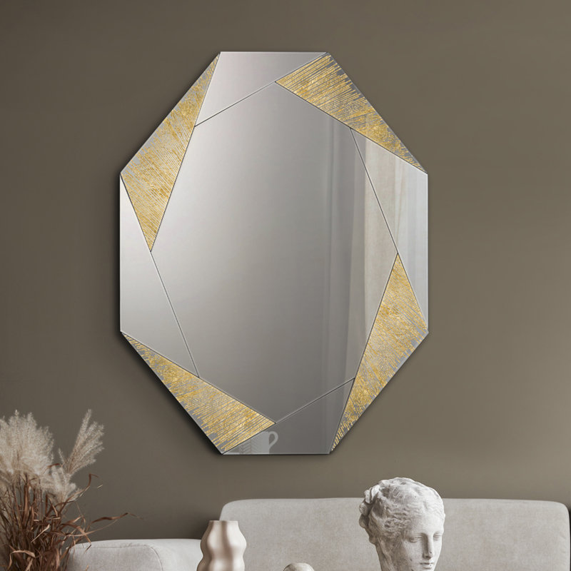 Hexagon Wall Mounted Accent Mirror, Gold