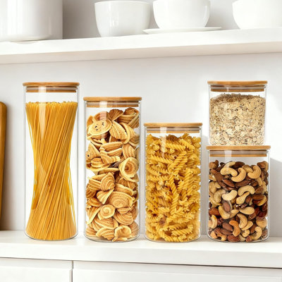 Airtight Glass Jars With Bamboo Lids,Set Of 5