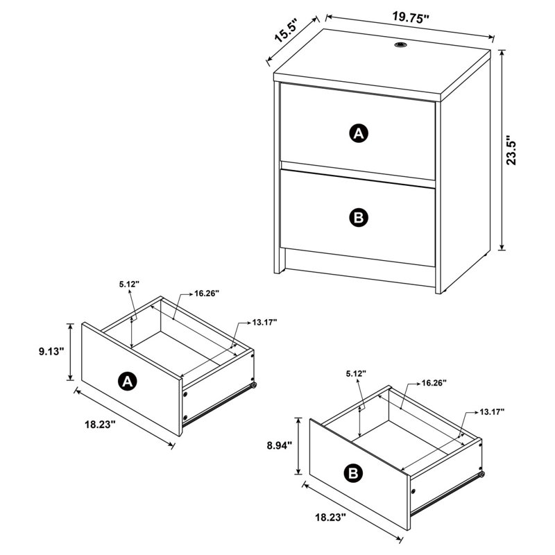 Carnahan 2-Drawer Nightstand Led Lights And Usb, Mango