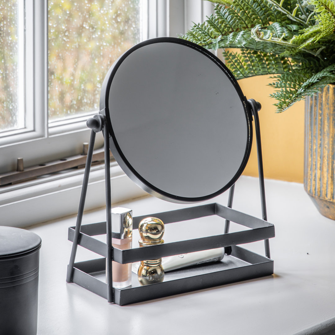 Round Magnifying Metal Framed Freestanding Vanity Mirror