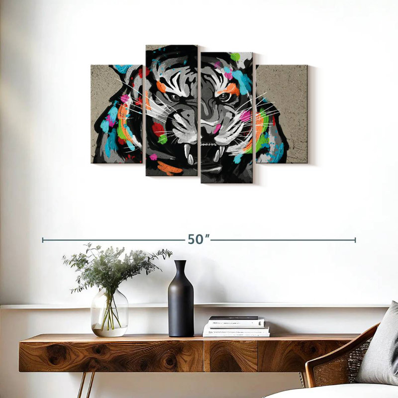 Tigre Brampt, férocité, couleur abstraite, H 22 po x l 36 po