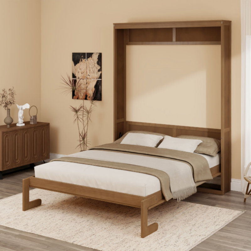 Armoire à lit escamotable en bois massif et en rotin, parfaite pour la chambre d'amis, la chambre d'amis, le bureau personnel (lit)