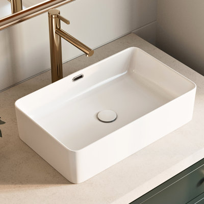 Los Flexi Modern Rectangular Vessel Sink with Overflow – White Ceramic Above Counter Basin for Smaller Bathrooms