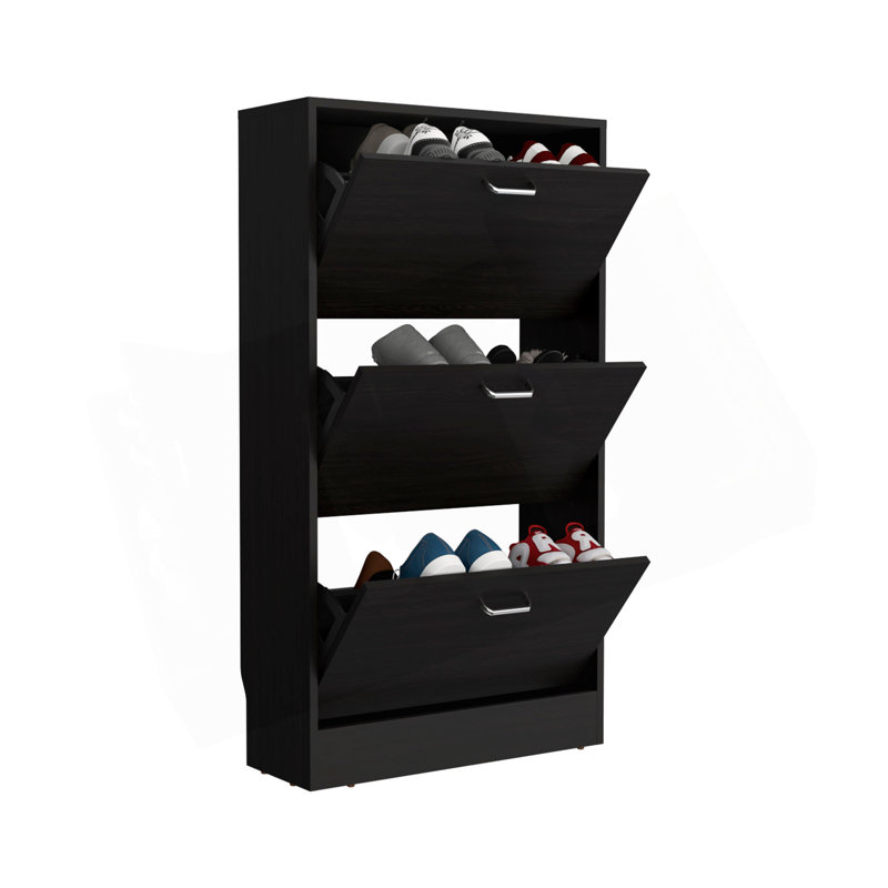 Étagère à chaussures haute Inola, rangement pour chaussures, entrée, chambre à coucher, Noir