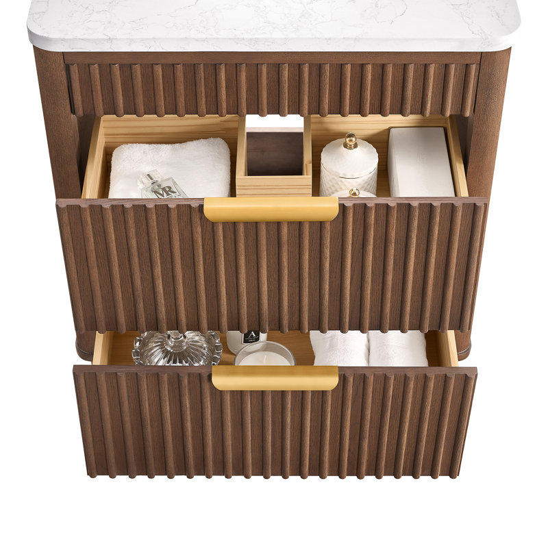 Meuble-lavabo simple 36 po Mumbai, 30", Or brossé, Chêne brun foncé vieilli