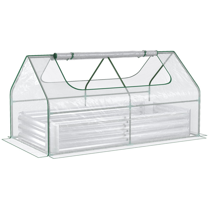 Outsunny Galvanized Raised Garden Bed With Mini PVC Greenhouse Cover, Silver