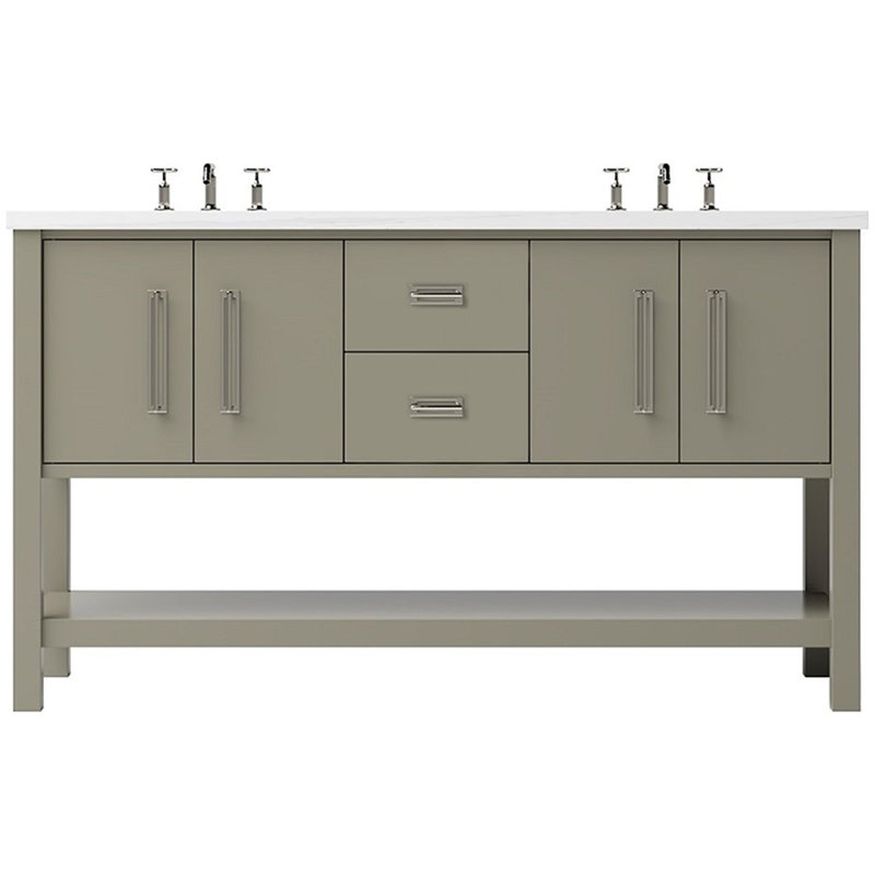 Meuble-lavabo double Kiawah, Olive française, 60", Nickel satiné
