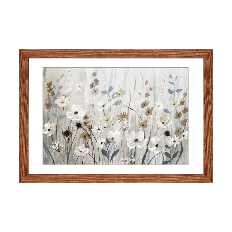«Misty Meadow Field» encadré par Nan Print, Impression encadrée avec passe-partout, H 16 po x l 24 po, Bois classique