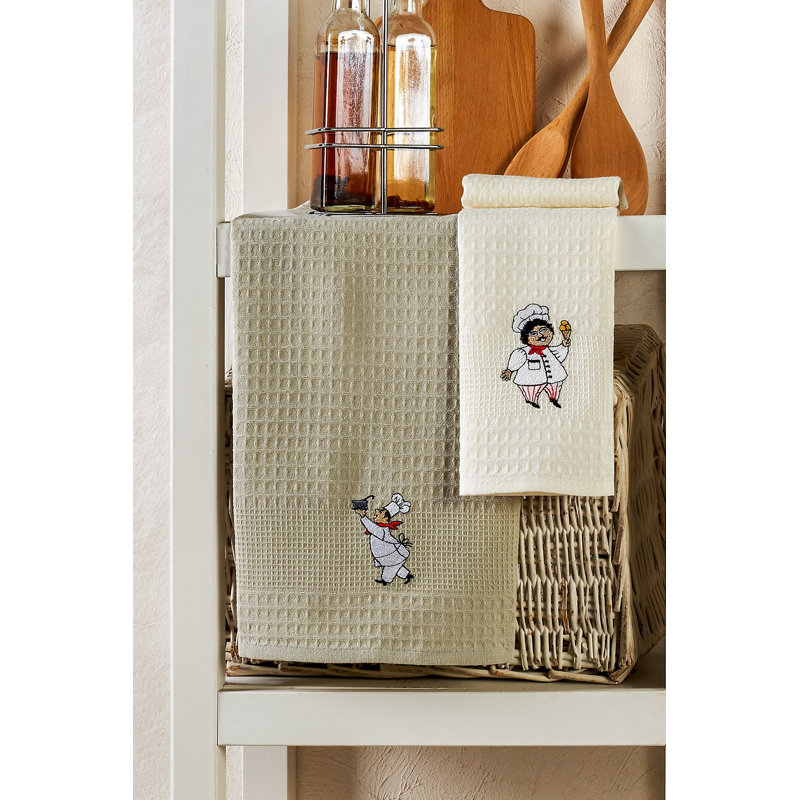 Premium Kitchen Towel Set (6 Pieces), 100% Cotton, 15.7 x 23.6 inches | Embroidered Design, Machine Washable at 86°F, Ironable | Soft, Absorbent, Perfect for Cooking & Dining | Durable & Stylish Home Essential