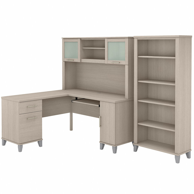 Magomed 3 Piece Computer Desk Office Set, Sand Oak
