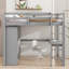 Lit mezzanine double avec garde-robe, bureau et grand espace de rangement intégré en bois massif gris-933917452