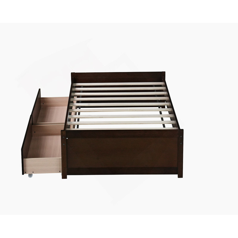 Sturdy Solid Rubber Wood Twin Bed With Two Spacious Drawers For Effortless Storage And Easy Assembly, Ideal For Various Rooms